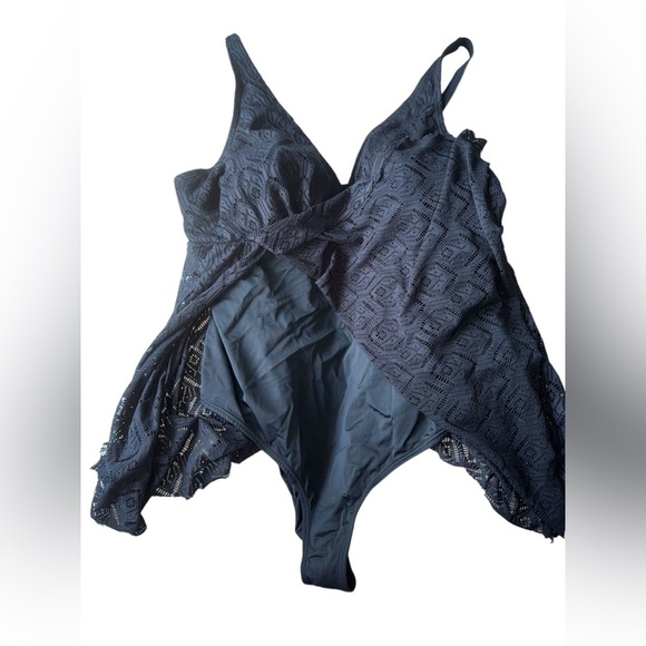 Swimsuits For All Black Crochet Lace Swim Dress One Piece Size 22 - Picture 2 of 7